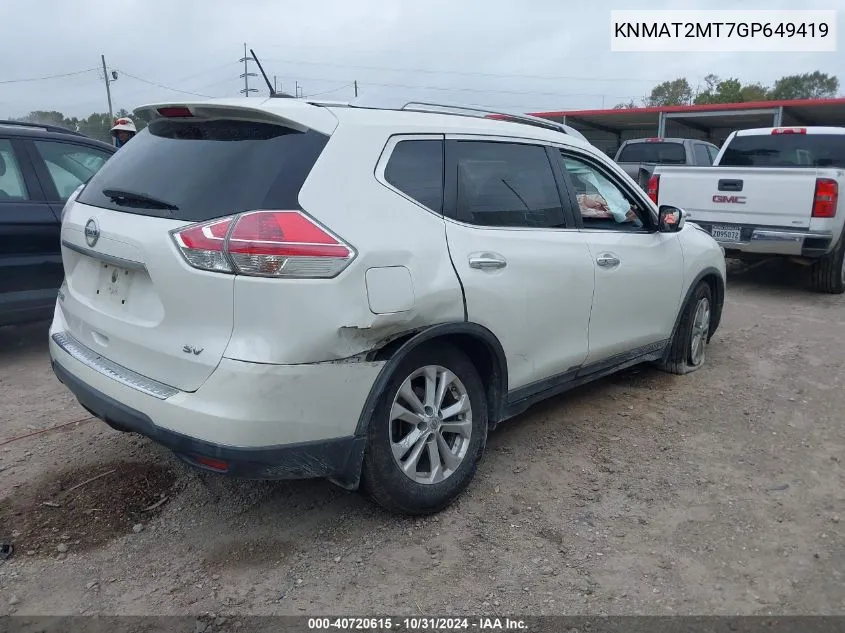 2016 Nissan Rogue Sv VIN: KNMAT2MT7GP649419 Lot: 40720615