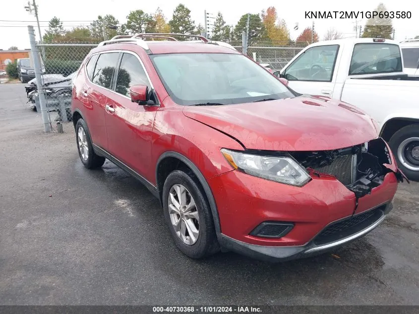 2016 Nissan Rogue Sv VIN: KNMAT2MV1GP693580 Lot: 40730368