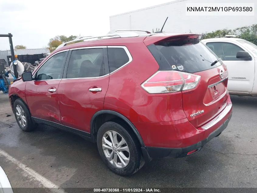 2016 Nissan Rogue Sv VIN: KNMAT2MV1GP693580 Lot: 40730368