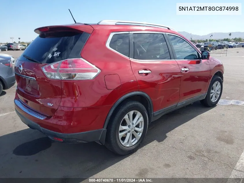 2016 Nissan Rogue Sv VIN: 5N1AT2MT8GC874998 Lot: 40740670