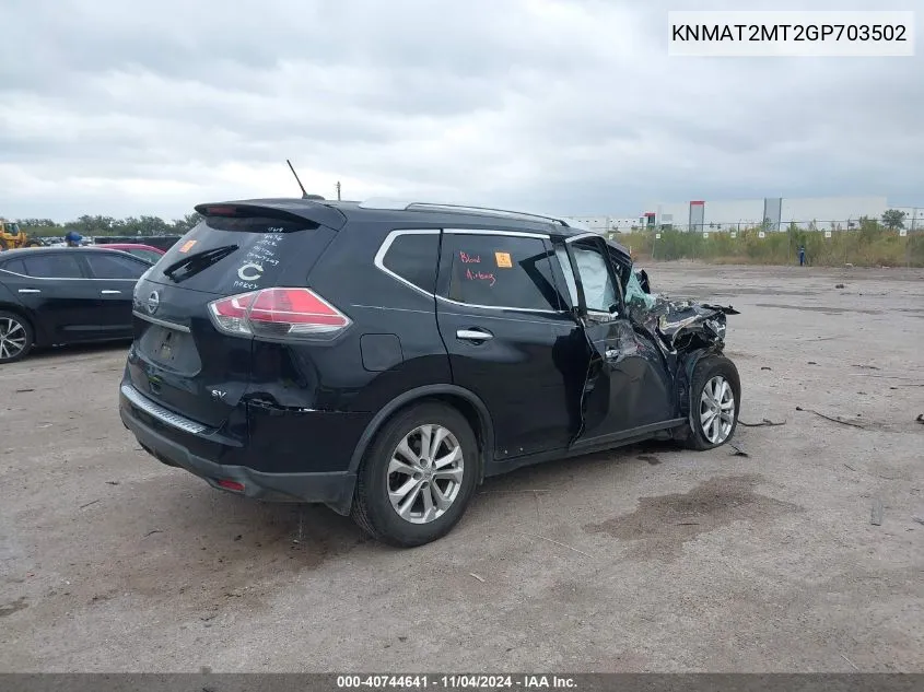 2016 Nissan Rogue Sv VIN: KNMAT2MT2GP703502 Lot: 40744641