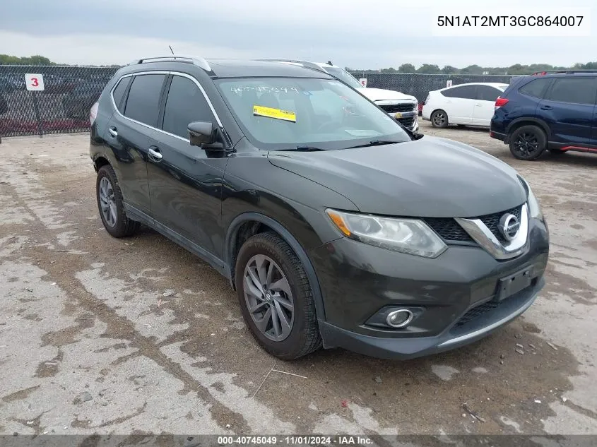 2016 Nissan Rogue Sl VIN: 5N1AT2MT3GC864007 Lot: 40745049