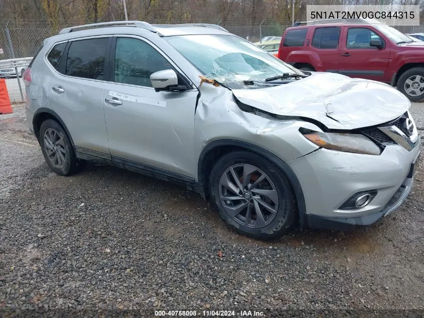 2016 Nissan Rogue Sl VIN: 5N1AT2MV0GC844315 Lot: 40758008