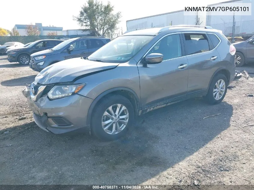 2016 Nissan Rogue Sv VIN: KNMAT2MV7GP605101 Lot: 40758371