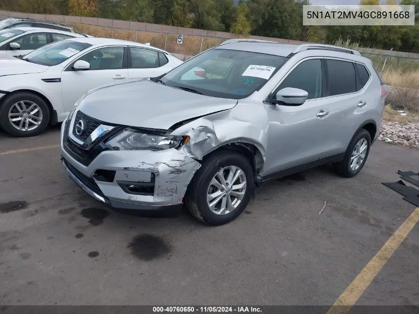 2016 Nissan Rogue S/Sl/Sv VIN: 5N1AT2MV4GC891668 Lot: 40760650