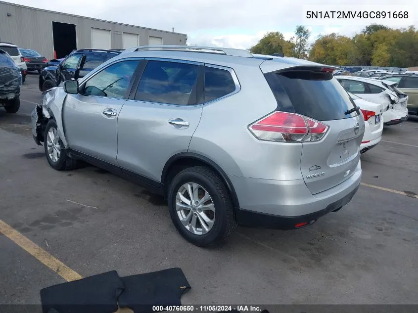 2016 Nissan Rogue S/Sl/Sv VIN: 5N1AT2MV4GC891668 Lot: 40760650