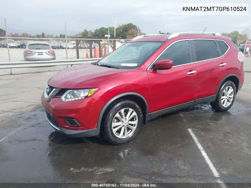 2016 Nissan Rogue Sv VIN: KNMAT2MT7GP610524 Lot: 40769162