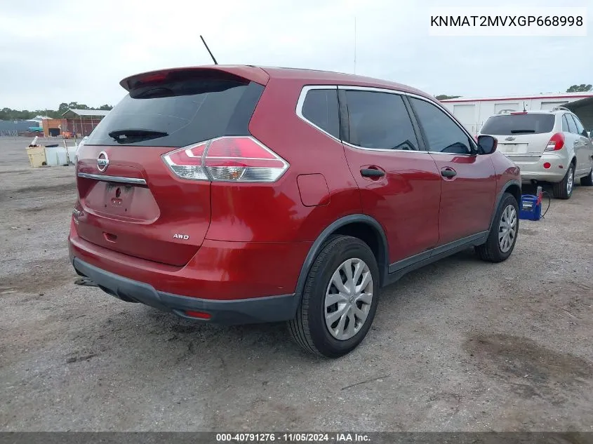 2016 Nissan Rogue S/Sl/Sv VIN: KNMAT2MVXGP668998 Lot: 40791276