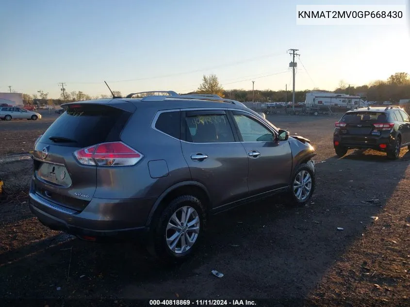 2016 Nissan Rogue Sv VIN: KNMAT2MV0GP668430 Lot: 40818869