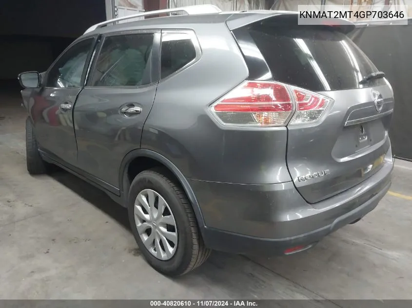 2016 Nissan Rogue S VIN: KNMAT2MT4GP703646 Lot: 40820610