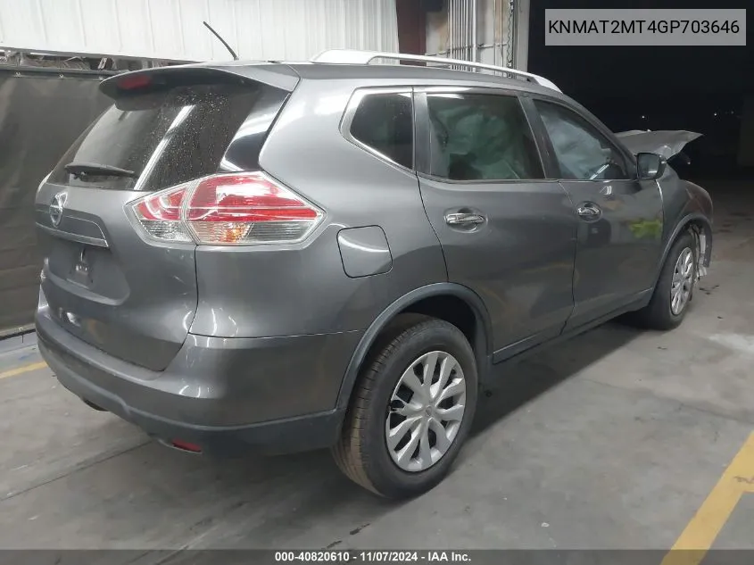 2016 Nissan Rogue S VIN: KNMAT2MT4GP703646 Lot: 40820610