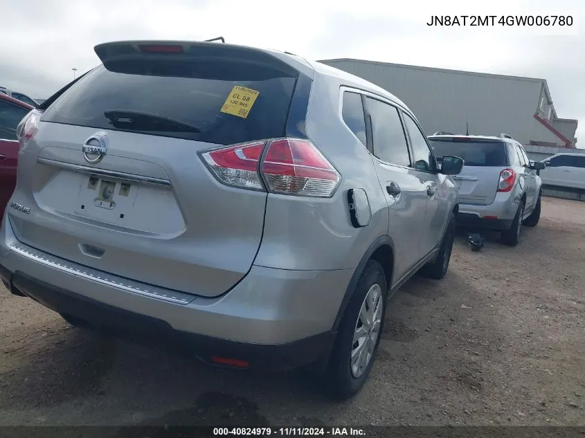 2016 Nissan Rogue S VIN: JN8AT2MT4GW006780 Lot: 40824979