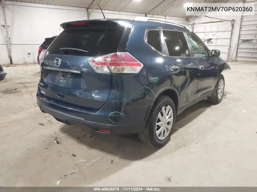 2016 Nissan Rogue S VIN: KNMAT2MV7GP620360 Lot: 40825078