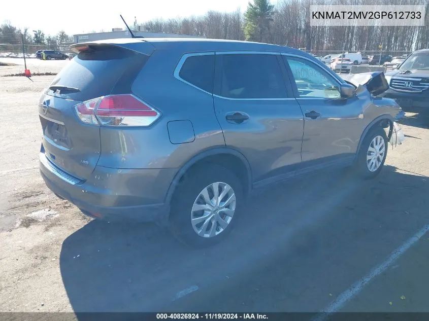 2016 Nissan Rogue S VIN: KNMAT2MV2GP612733 Lot: 40826924