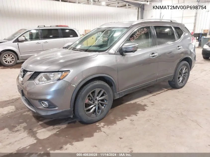 2016 Nissan Rogue S/Sl/Sv VIN: KNMAT2MV0GP698754 Lot: 40838028