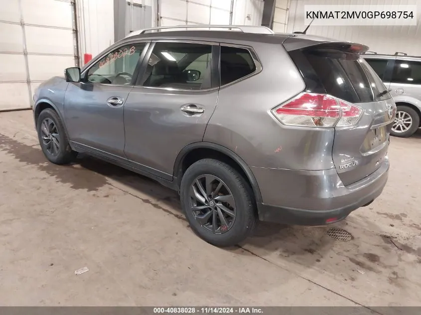 2016 Nissan Rogue S/Sl/Sv VIN: KNMAT2MV0GP698754 Lot: 40838028