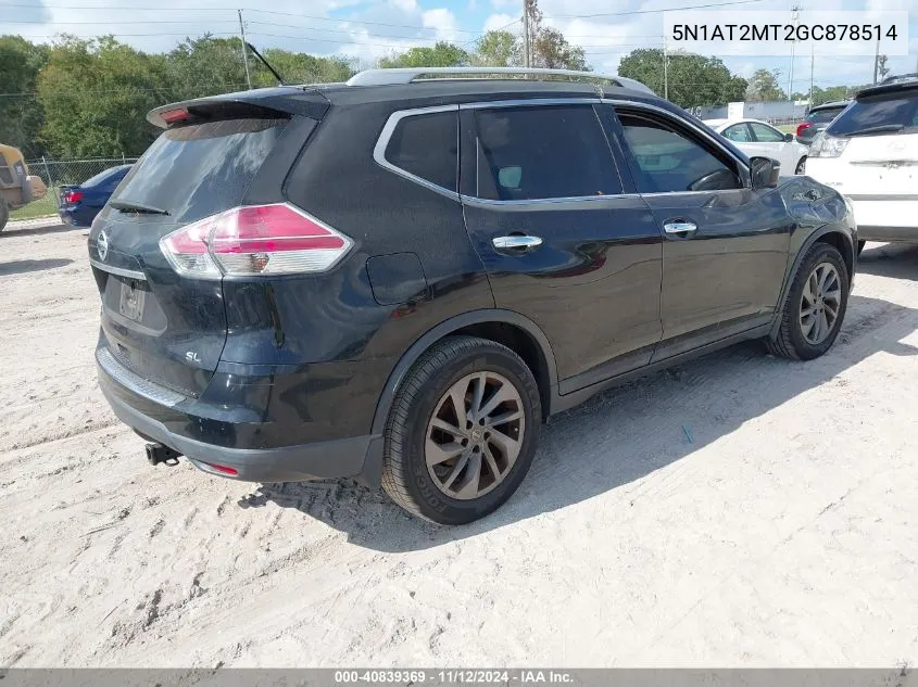 2016 Nissan Rogue Sl VIN: 5N1AT2MT2GC878514 Lot: 40839369