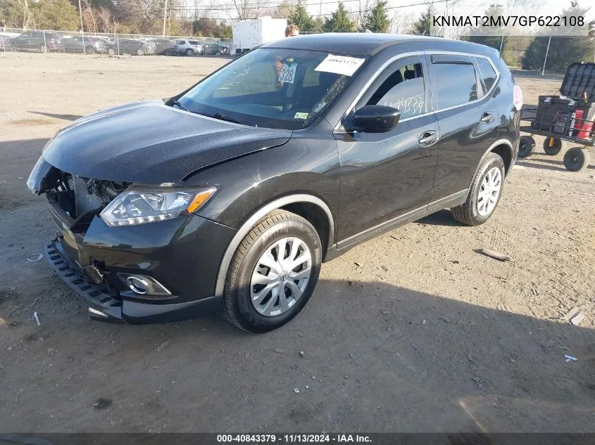 2016 Nissan Rogue S VIN: KNMAT2MV7GP622108 Lot: 40843379