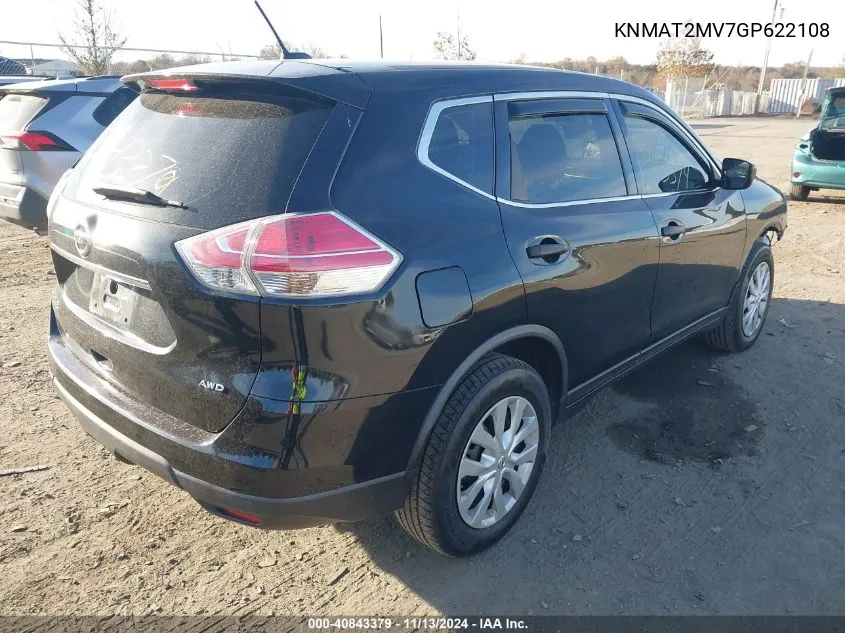 2016 Nissan Rogue S VIN: KNMAT2MV7GP622108 Lot: 40843379