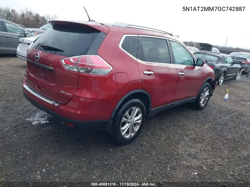 2016 Nissan Rogue Sv VIN: 5N1AT2MM7GC742887 Lot: 40891316