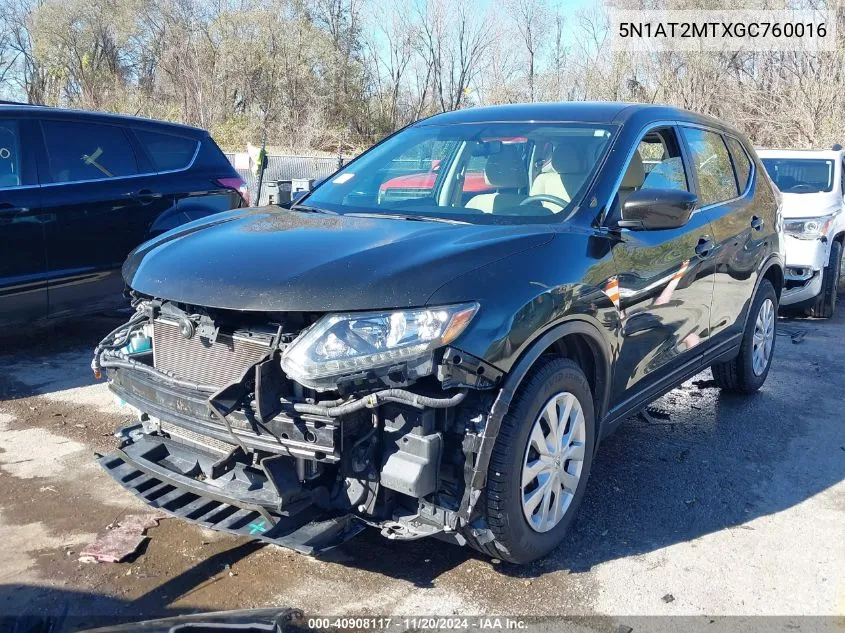 2016 Nissan Rogue S VIN: 5N1AT2MTXGC760016 Lot: 40908117