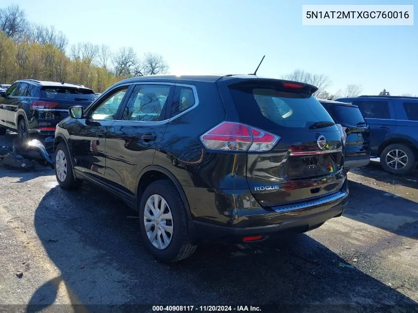 2016 Nissan Rogue S VIN: 5N1AT2MTXGC760016 Lot: 40908117