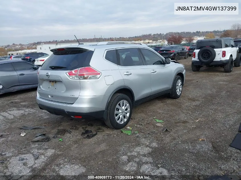 2016 Nissan Rogue S VIN: JN8AT2MV4GW137399 Lot: 40909773