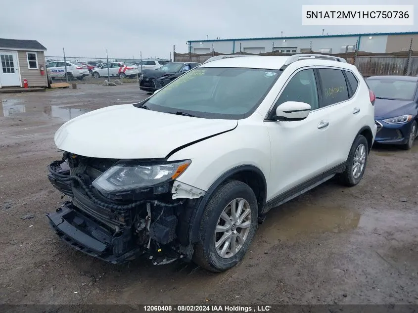 2017 Nissan Rogue VIN: 5N1AT2MV1HC750736 Lot: 12060408