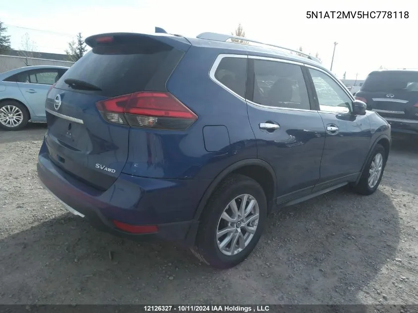 2017 Nissan Rogue VIN: 5N1AT2MV5HC778118 Lot: 12126327