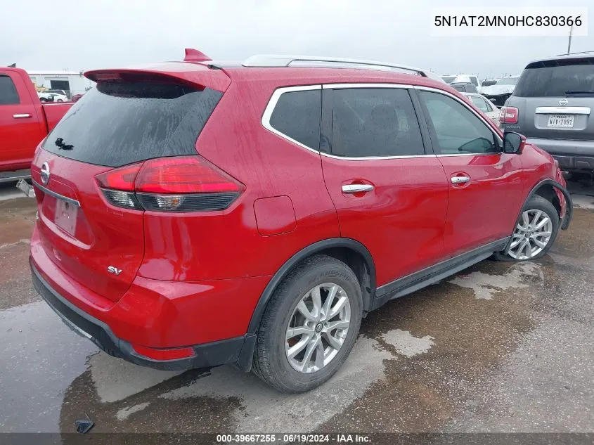 2017 Nissan Rogue Sv VIN: 5N1AT2MN0HC830366 Lot: 39667255