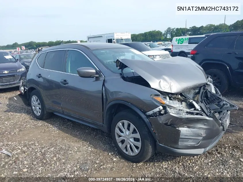 2017 Nissan Rogue S VIN: 5N1AT2MM2HC743172 Lot: 39724937