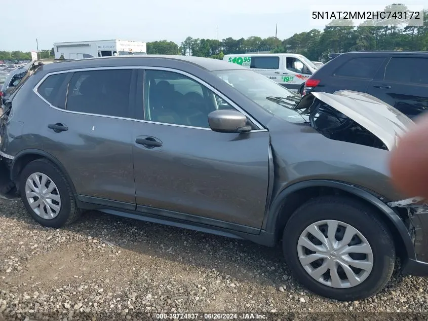 2017 Nissan Rogue S VIN: 5N1AT2MM2HC743172 Lot: 39724937