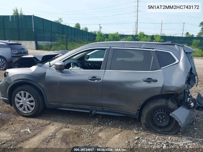 2017 Nissan Rogue S VIN: 5N1AT2MM2HC743172 Lot: 39724937