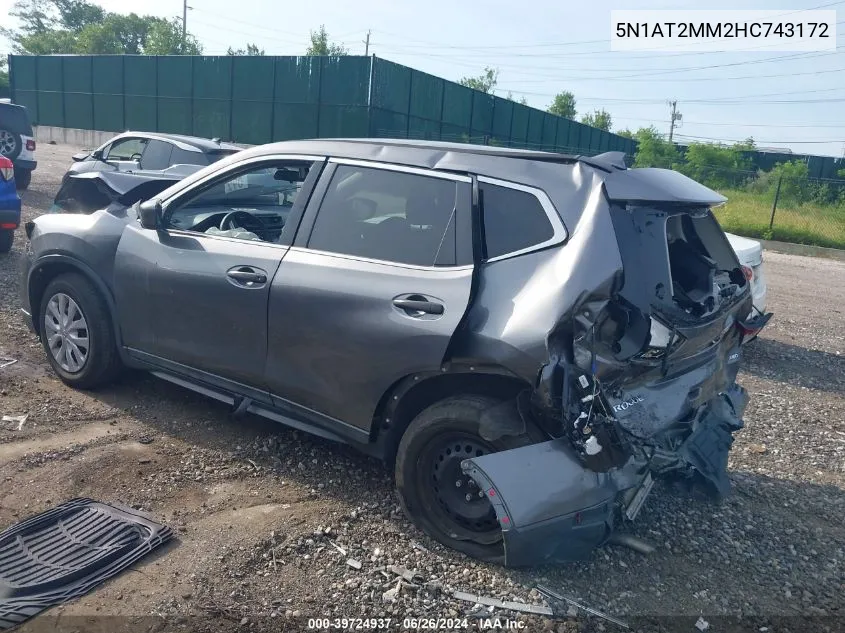 2017 Nissan Rogue S VIN: 5N1AT2MM2HC743172 Lot: 39724937