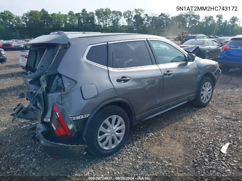 2017 Nissan Rogue S VIN: 5N1AT2MM2HC743172 Lot: 39724937