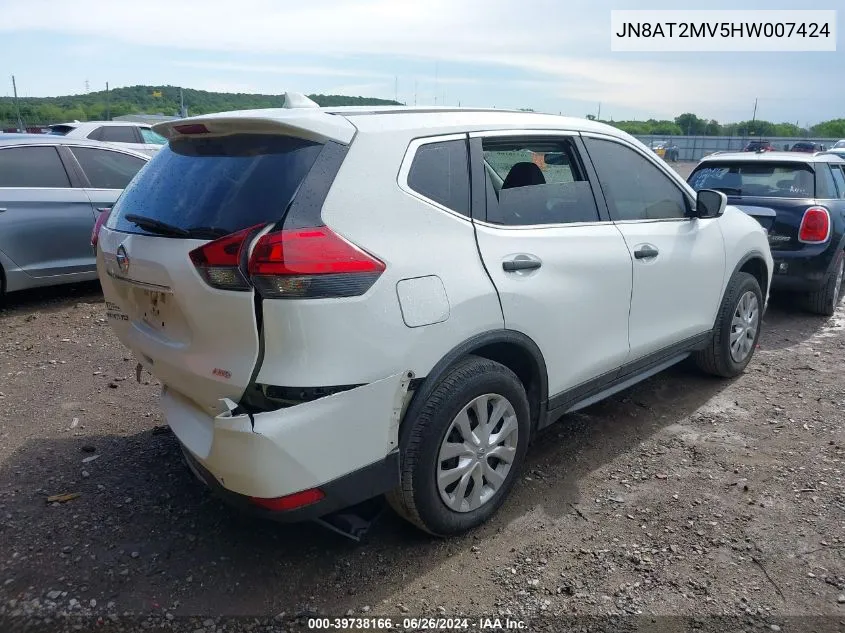 2017 Nissan Rogue S VIN: JN8AT2MV5HW007424 Lot: 39738166