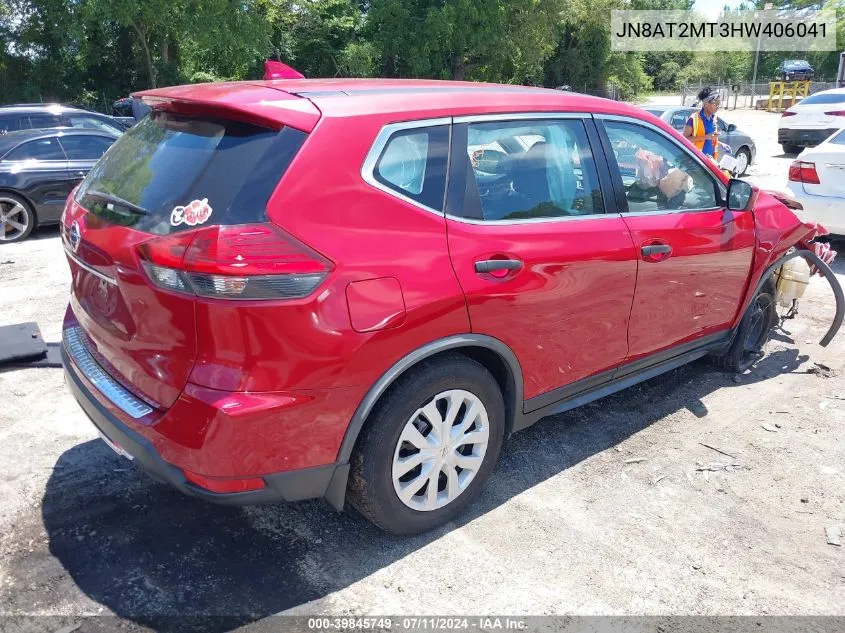 2017 Nissan Rogue S VIN: JN8AT2MT3HW406041 Lot: 39845749