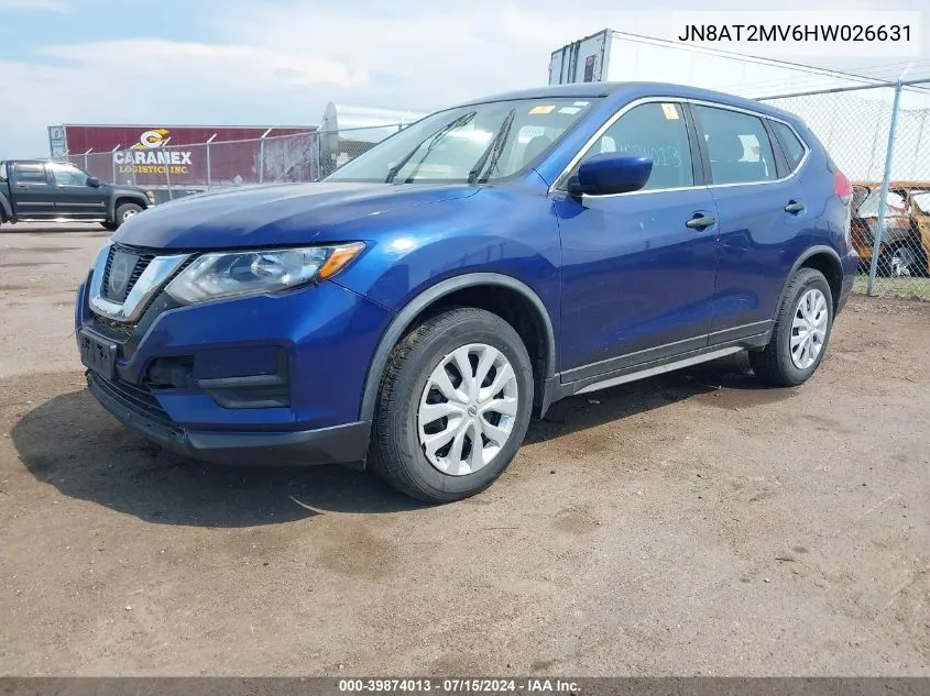 2017 Nissan Rogue S VIN: JN8AT2MV6HW026631 Lot: 39874013