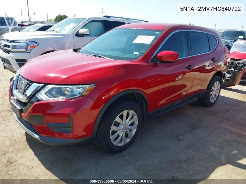 2017 Nissan Rogue S VIN: 5N1AT2MV7HC840702 Lot: 39989596