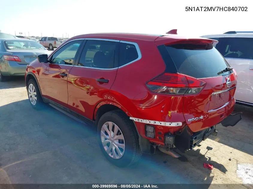 2017 Nissan Rogue S VIN: 5N1AT2MV7HC840702 Lot: 39989596