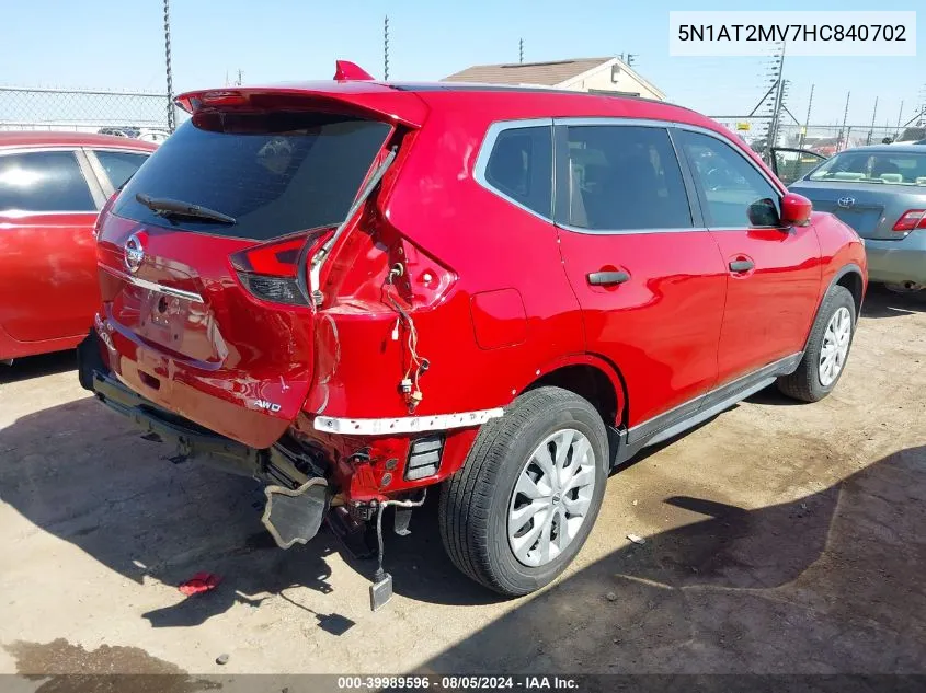 2017 Nissan Rogue S VIN: 5N1AT2MV7HC840702 Lot: 39989596