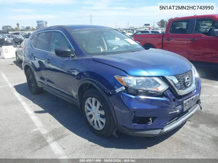 2017 Nissan Rogue S VIN: 5N1AT2MN2HC743990 Lot: 40011496