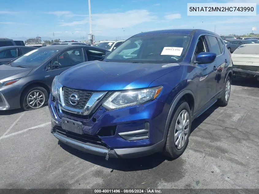 2017 Nissan Rogue S VIN: 5N1AT2MN2HC743990 Lot: 40011496