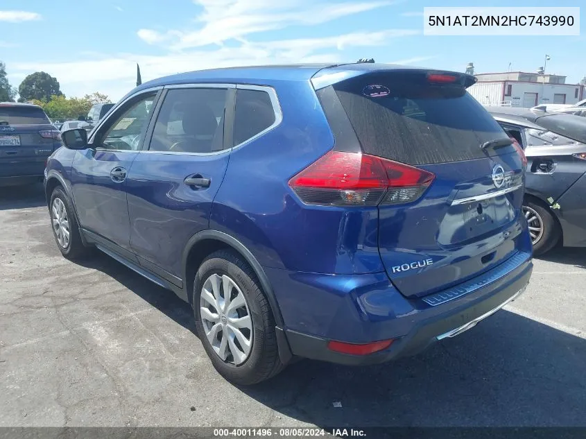 2017 Nissan Rogue S VIN: 5N1AT2MN2HC743990 Lot: 40011496