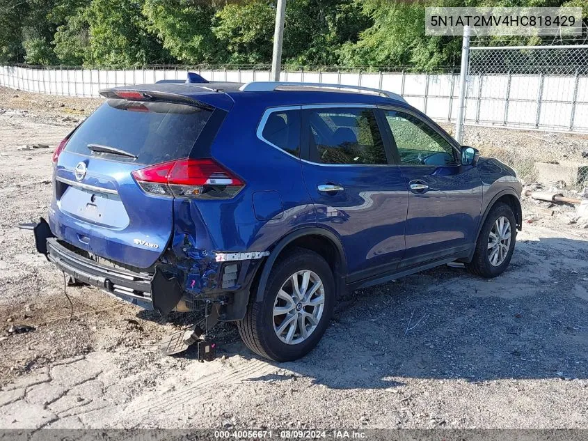 2017 Nissan Rogue Sv VIN: 5N1AT2MV4HC818429 Lot: 40056671