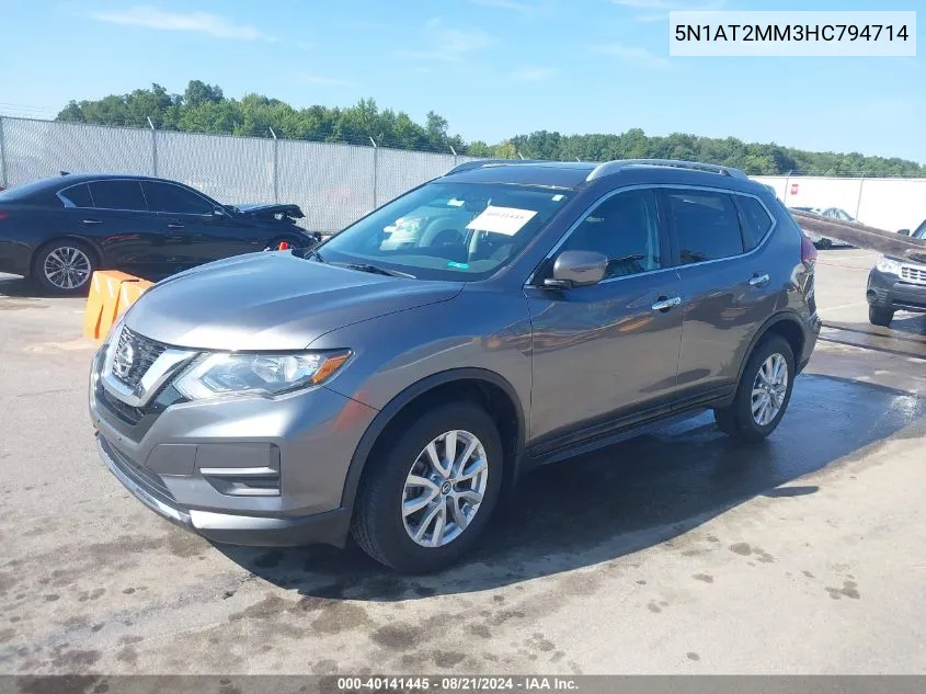 2017 Nissan Rogue Sv VIN: 5N1AT2MM3HC794714 Lot: 40141445