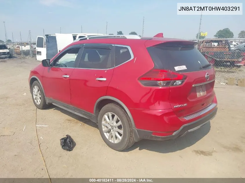 2017 Nissan Rogue Sv VIN: JN8AT2MT0HW403291 Lot: 40182411