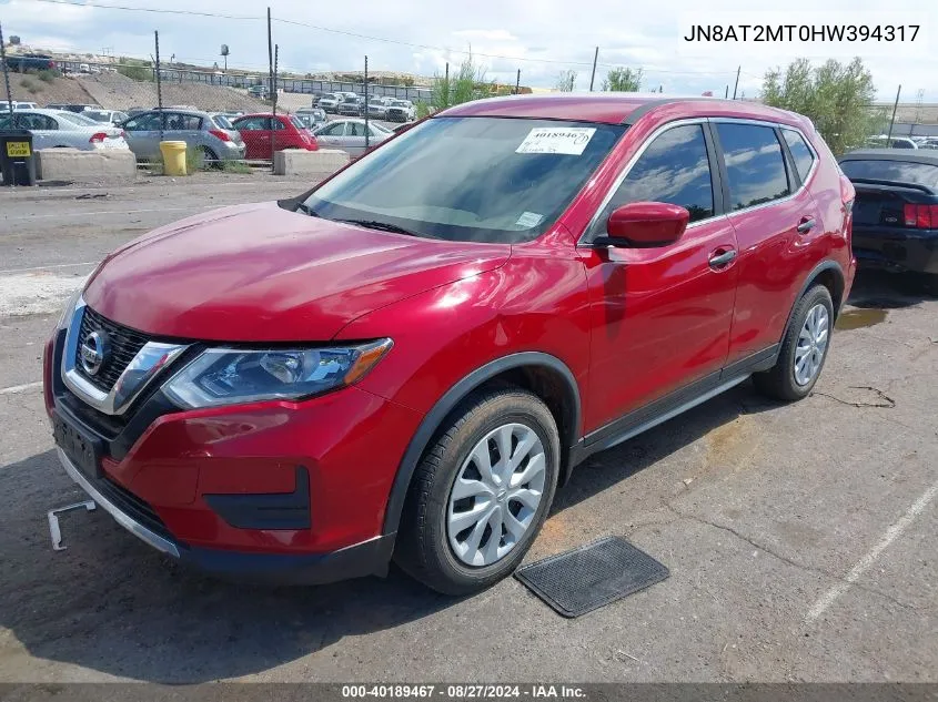 2017 Nissan Rogue S VIN: JN8AT2MT0HW394317 Lot: 40189467