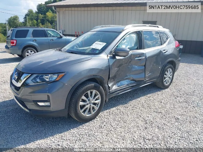 2017 Nissan Rogue Sv VIN: 5N1AT2MV0HC759685 Lot: 40219427