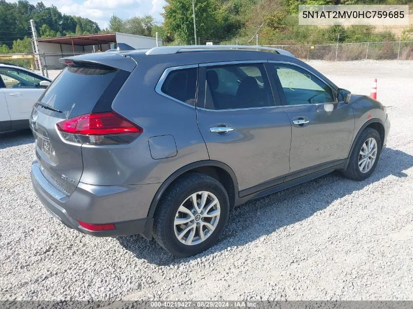 2017 Nissan Rogue Sv VIN: 5N1AT2MV0HC759685 Lot: 40219427